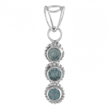 Top selling three stone round blue topaz pendant jewellery